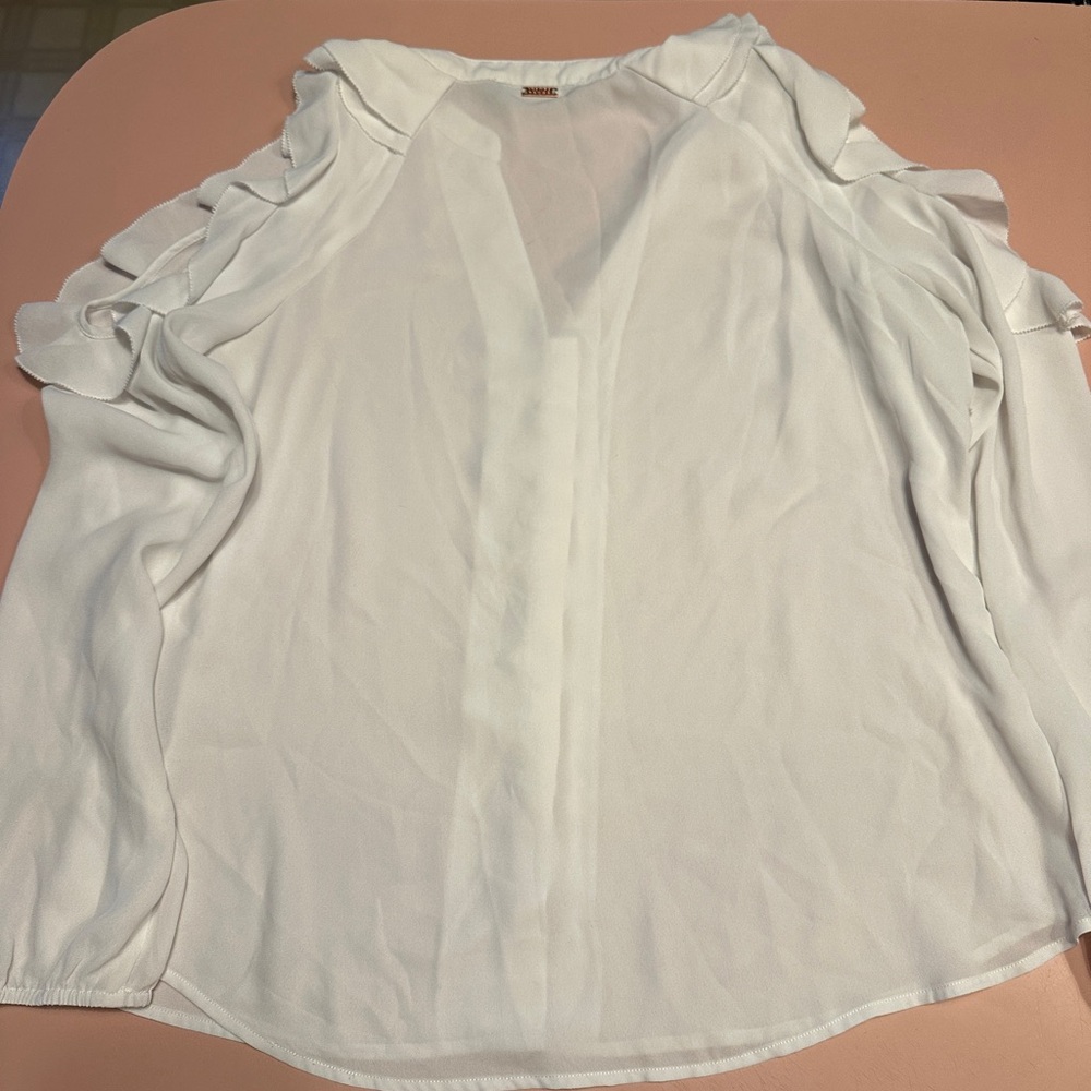 Ivanka Trump White Ruffle Open Shoulder Blouse - Picture 10 of 10